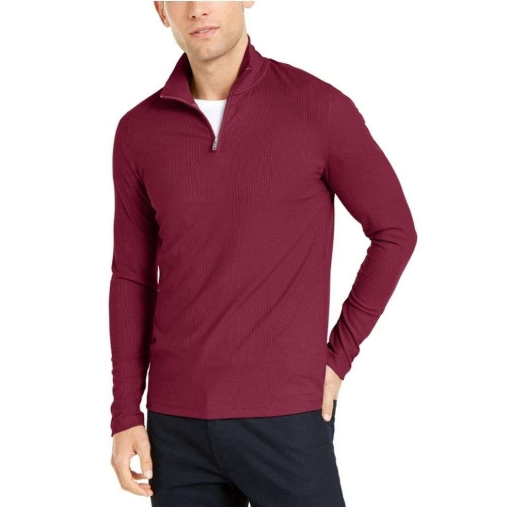 Alfani knit long sleeves red merlot 1/4 zip top size L cotton blend NWT *